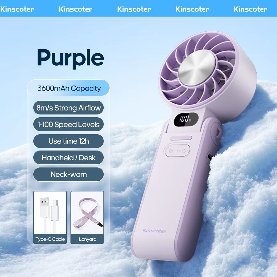 KINSCOTER Portable Turbo Fan  3600mAh Rechargeable Handheld Cooling Fan With 100 Speed Settings  Fo 10