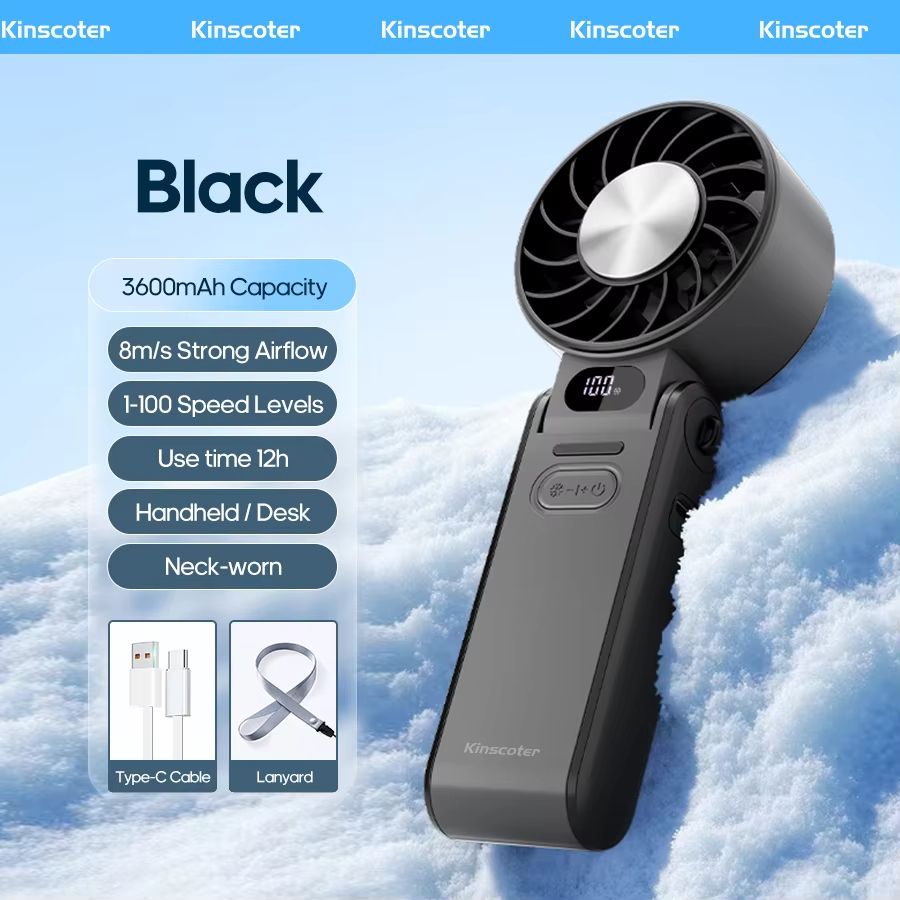KINSCOTER Portable Turbo Fan  3600mAh Rechargeable Handheld Cooling Fan With 100 Speed Settings  Fo 13