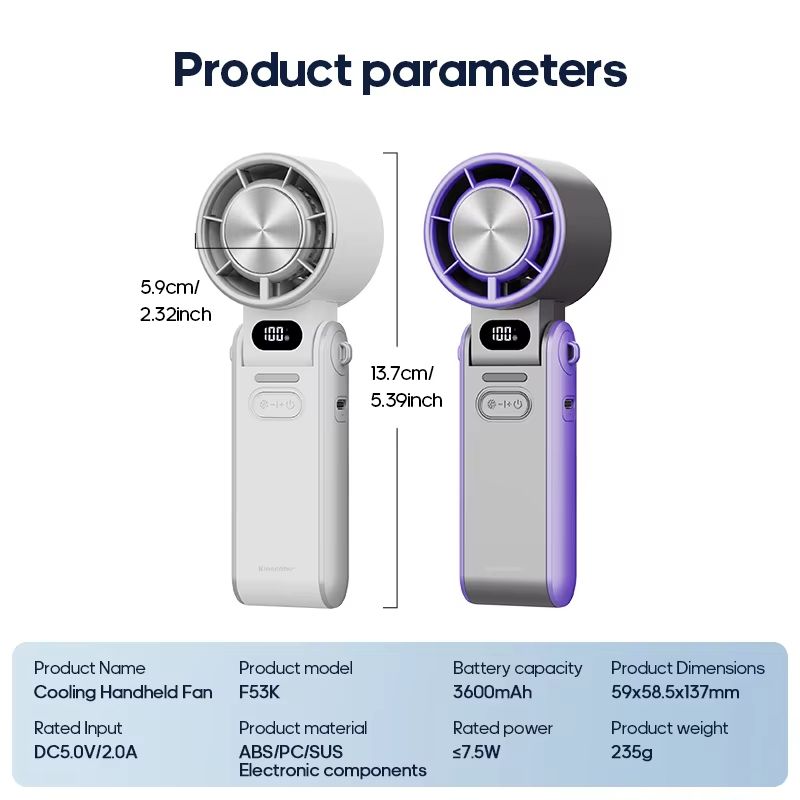 KINSCOTER Portable Turbo Fan  3600mAh Rechargeable Handheld Cooling Fan With 100 Speed Settings  Fo 5
