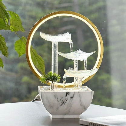 Glass Lotus Tabletop Zen Water Fountain With LED Light For Home Office Decor 2