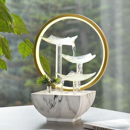 Glass Lotus Tabletop Zen Water Fountain With LED Light For Home Office Decor 3