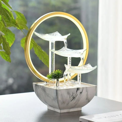 Glass Lotus Tabletop Zen Water Fountain With LED Light For Home Office Decor 4