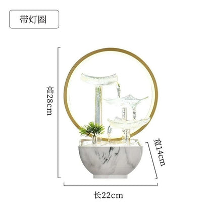 Glass Lotus Tabletop Zen Water Fountain With LED Light For Home Office Decor 5