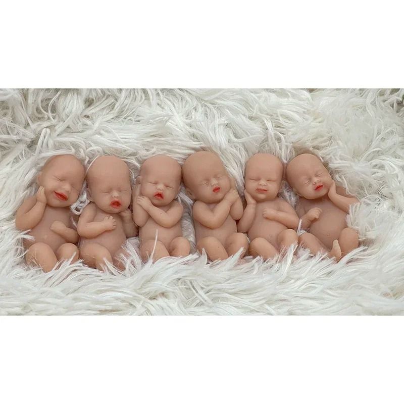 Set Of 6 Mini Silicone Reborn Baby Dolls Soft Full Body AntiStress Collectible Toys 2