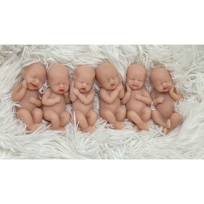 Set Of 6 Mini Silicone Reborn Baby Dolls Soft Full Body AntiStress Collectible Toys 3