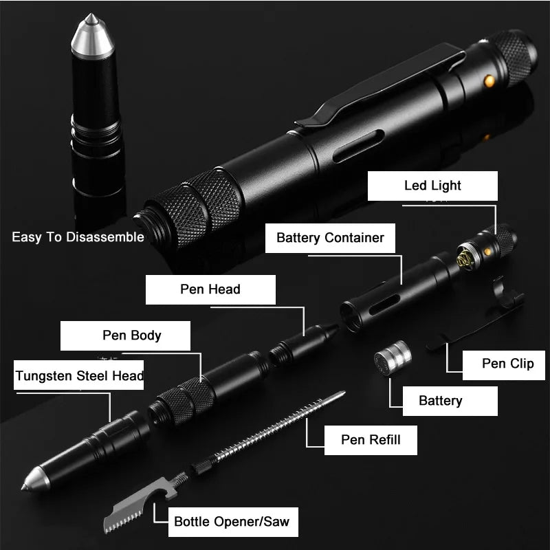 4 In 1 Portable Multifunctional Tactical Pen Outdoor Defense Anti Skid Ballpoint Pen Flashlight Gla 4