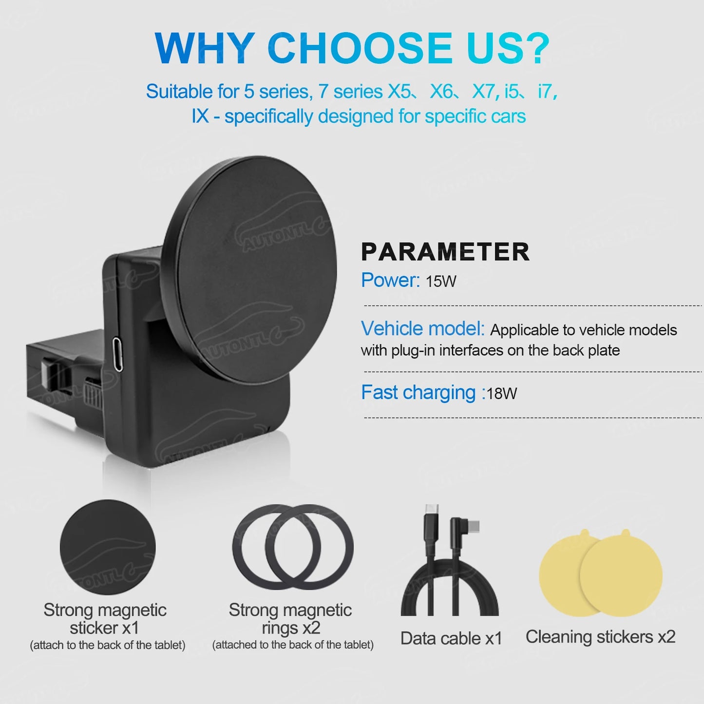 BMW 5 Series G60 G61 G68 Phone Holder Seat Backrest Magnetic Wireless Charging Mount For 530i VIII  5