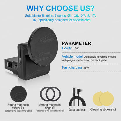 BMW 5 Series G60 G61 G68 Phone Holder Seat Backrest Magnetic Wireless Charging Mount For 530i VIII  5
