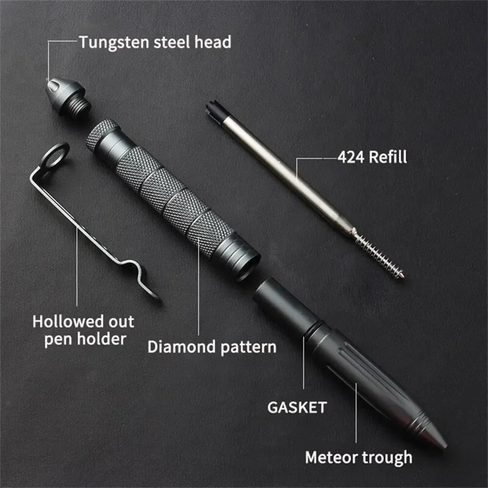 High Quality Self Defense Pen Aluminum Glass Breaker Multi Functional Tactical Pen Steel Anti Skid  2