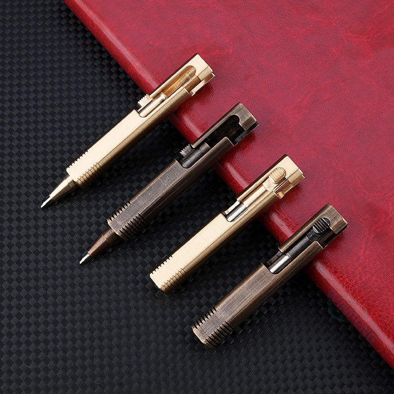 Retro Brass Mini Bolt Action Ballpoint Pen, Business Signature Pen, Outdoor Camping Tactical Writing Tool