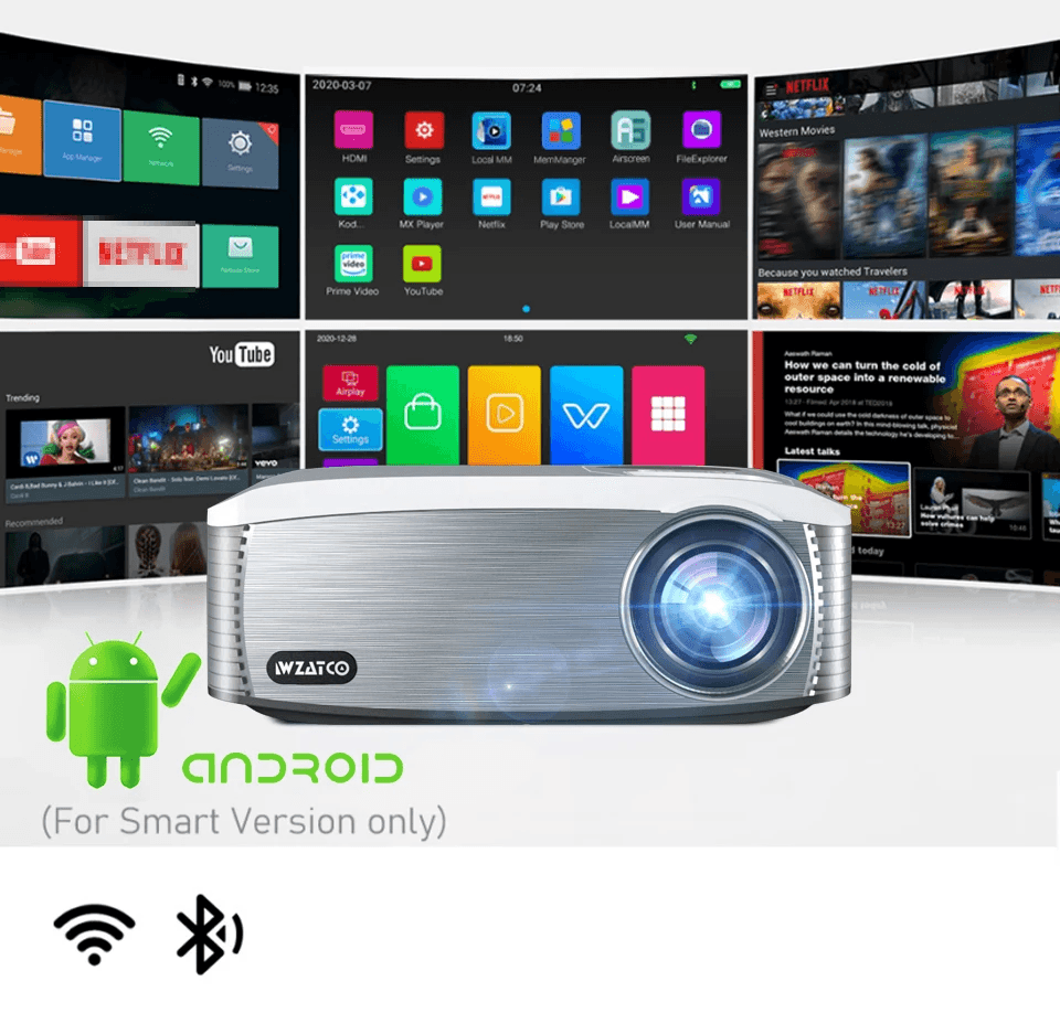 C6A 300inch Android 9.0 Smart Projector, 1080P Full HD Home Theater Cinema with WIFI 5G & Phone Beamer Support
