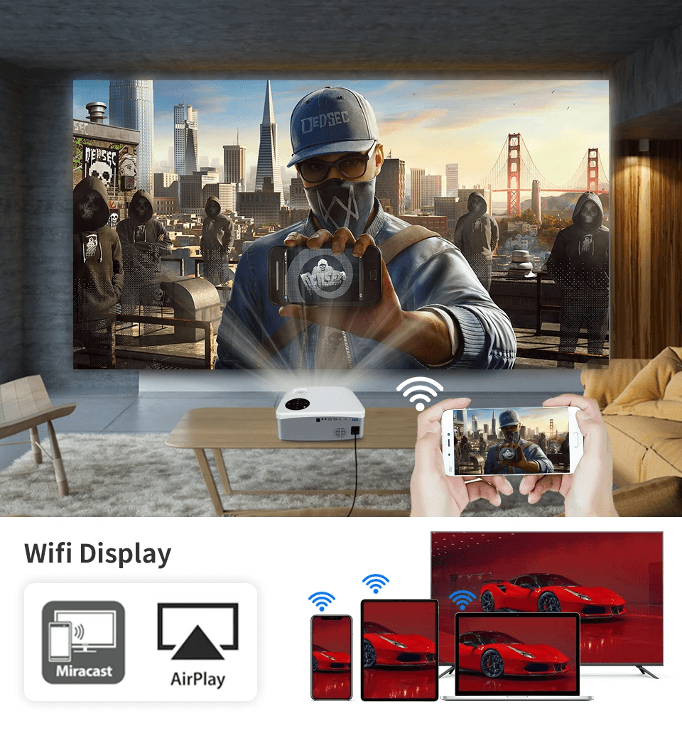 C6A 300inch Android 90 Smart Projector 1080P Full HD Home Theater Cinema With WIFI 5G  Phone Beamer