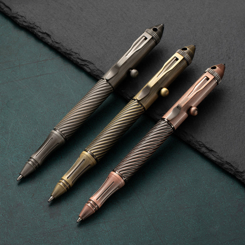 Creative Outdoor Retro EDC Brass Bolt Tactical Pen with Tungsten Steel Head, Multi Functional Survival Pen, Pocket Tool
