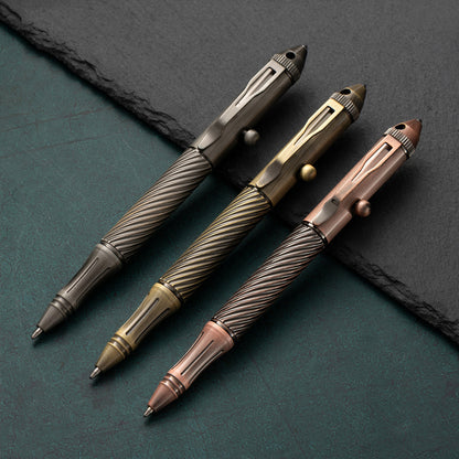 Creative Outdoor Retro EDC Brass Bolt Tactical Pen with Tungsten Steel Head, Multi Functional Survival Pen, Pocket Tool