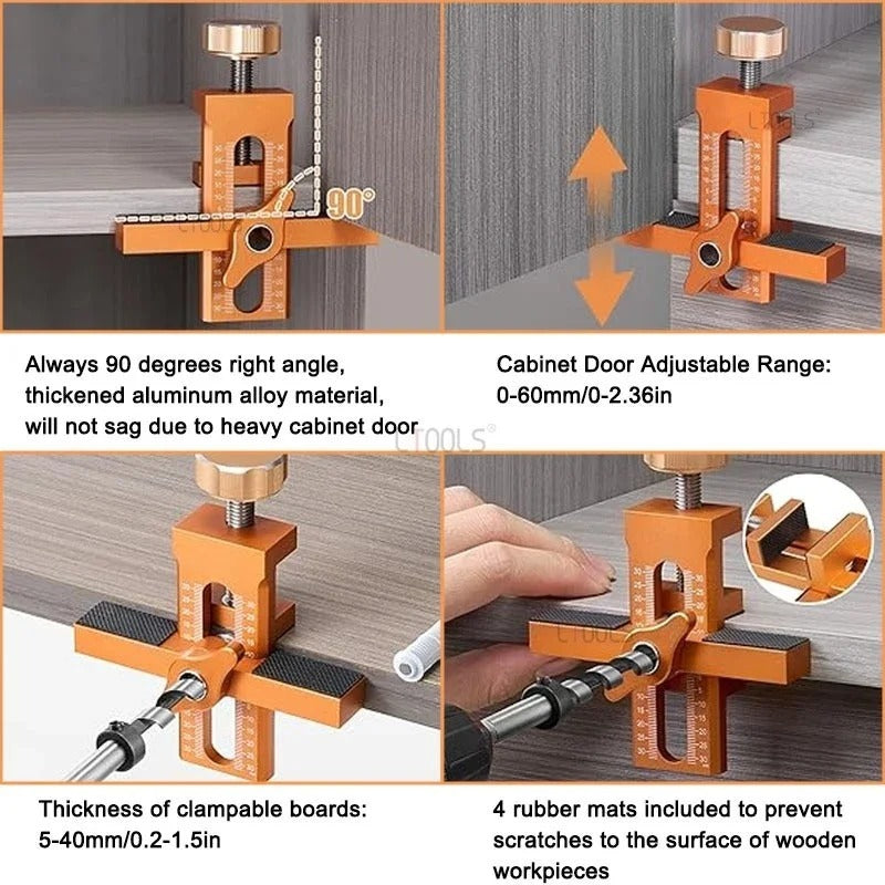 2-in-1 Cabinet Door Panel Fixed Clamp Rebounder Drilling Locator, Aluminum Quick Positioning Mount Tool for Woodworking