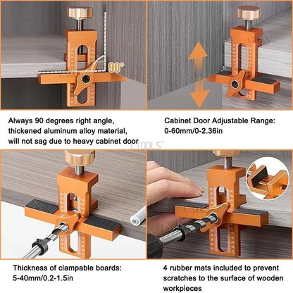 2-in-1 Cabinet Door Panel Fixed Clamp Rebounder Drilling Locator, Aluminum Quick Positioning Mount Tool for Woodworking