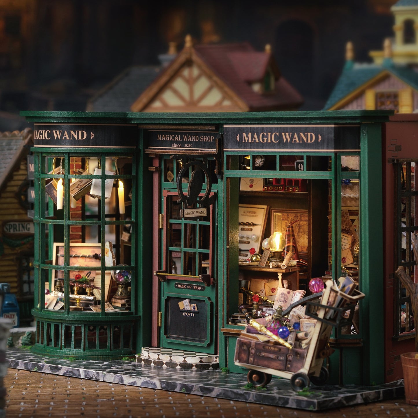 DIY Wooden Dollhouse Magic Shop, Miniature Doll House Kit with Furniture, Retro Roombox Model Toy for Kids and Gift