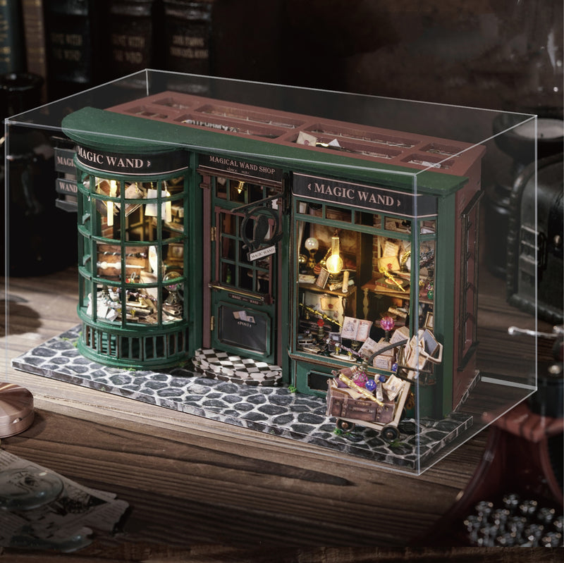 DIY Wooden Dollhouse Magic Shop, Miniature Doll House Kit with Furniture, Retro Roombox Model Toy for Kids and Gift