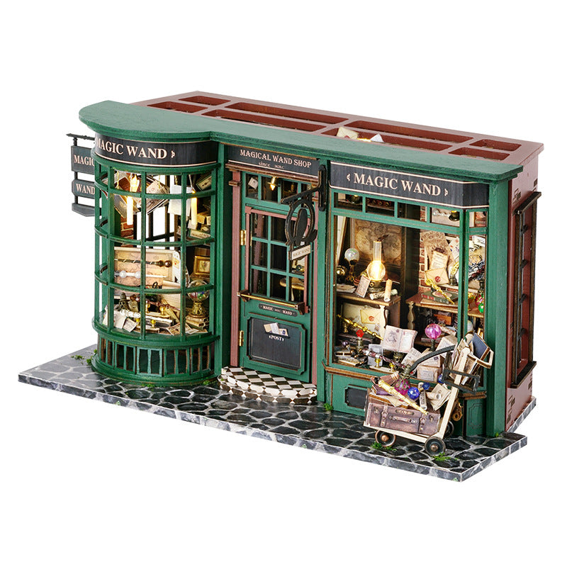 DIY Wooden Dollhouse Magic Shop, Miniature Doll House Kit with Furniture, Retro Roombox Model Toy for Kids and Gift