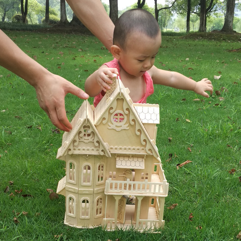 DIY Doll House Villa Model Assembled Miniature Dollhouse Wood 3D Puzzle House Pretend Play Educatio 1