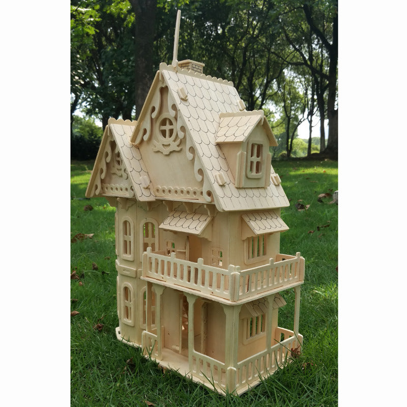 DIY Doll House Villa Model Assembled Miniature Dollhouse Wood 3D Puzzle House Pretend Play Educatio 3
