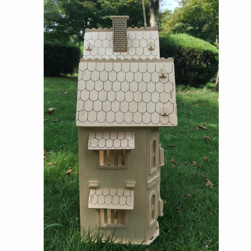 DIY Doll House Villa Model Assembled Miniature Dollhouse Wood 3D Puzzle House Pretend Play Educatio 4