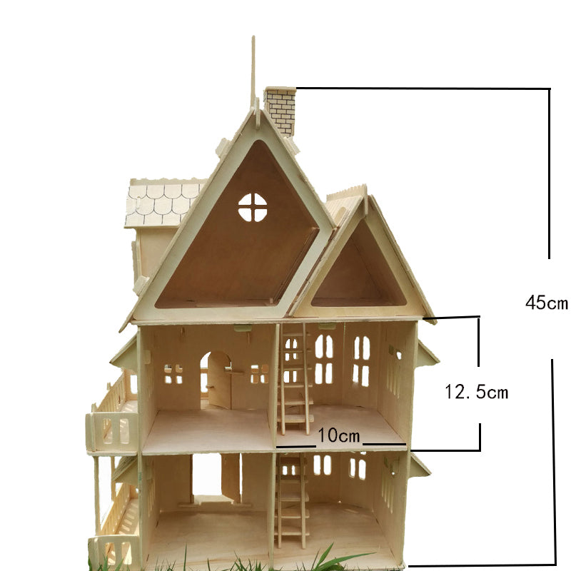 DIY Doll House Villa Model Assembled Miniature Dollhouse Wood 3D Puzzle House Pretend Play Educatio 5
