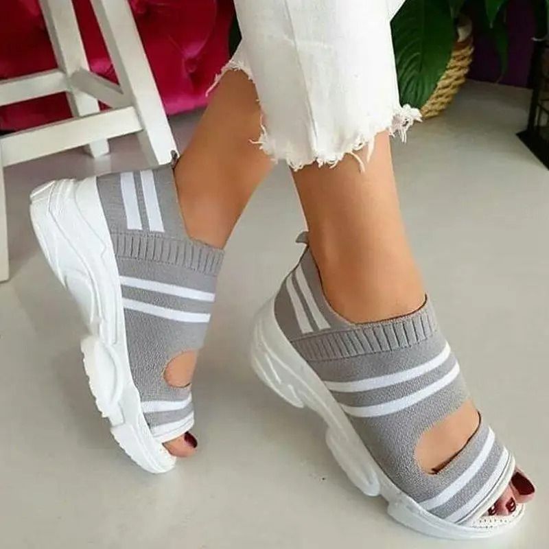 Knit Slip On Peep Toe Platform Sandals For Women 1