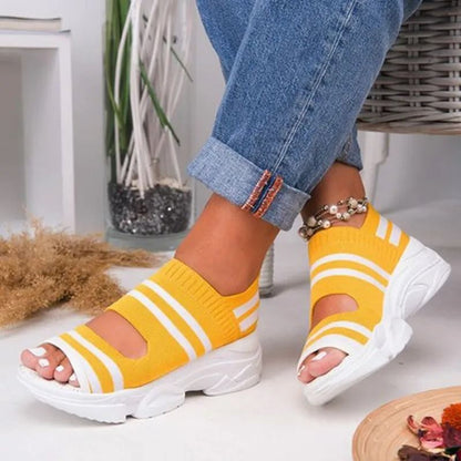 Knit Slip On Peep Toe Platform Sandals For Women 2