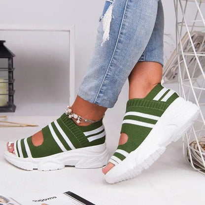 Knit Slip On Peep Toe Platform Sandals For Women 4