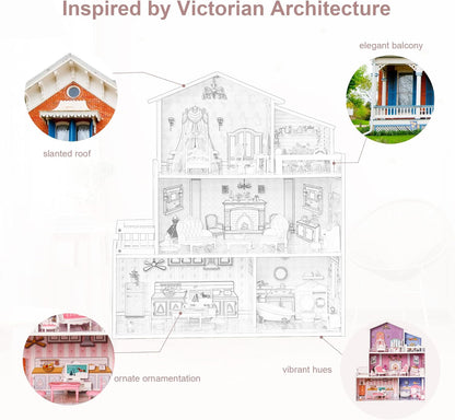 Robotime Robud Victoria Wooden Dollhouse, Furniture House Toy, Preschool Dollhouse for Creative Imaginative Play