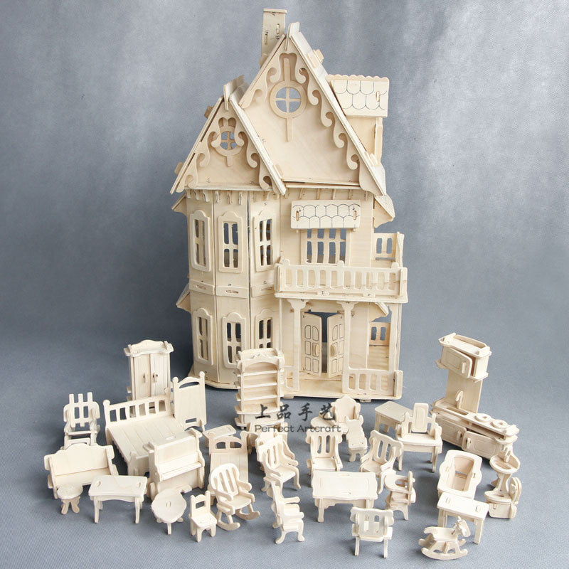 DIY Wooden Dollhouse Miniature Furniture Toy for Dolls, 3D Puzzles Doll House, Pretend Play Toys Gifts for Kids