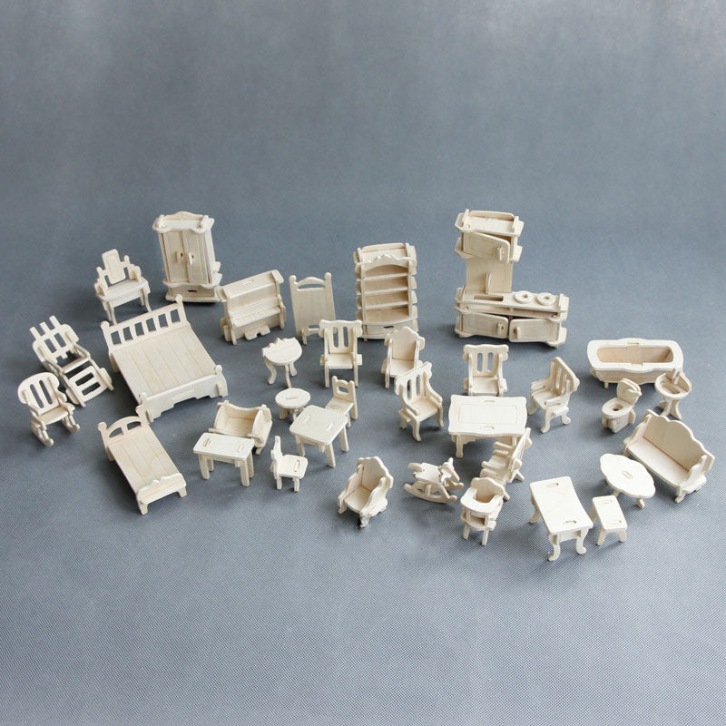 DIY Wooden Dollhouse Miniature Furniture Toy for Dolls, 3D Puzzles Doll House, Pretend Play Toys Gifts for Kids
