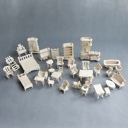 DIY Wooden Dollhouse Miniature Furniture Toy for Dolls, 3D Puzzles Doll House, Pretend Play Toys Gifts for Kids