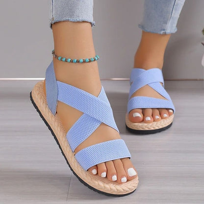 Comfort Fit Black LaceUp Flat Sandals For Women 6