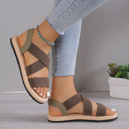 Comfort Fit Black LaceUp Flat Sandals For Women 8