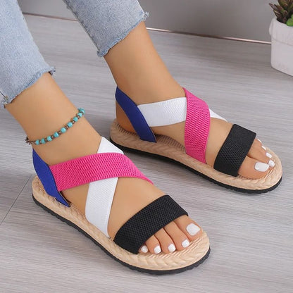 Comfort Fit Black LaceUp Flat Sandals For Women 9