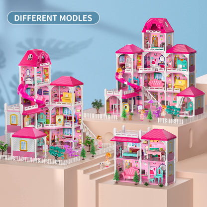 Girls Doll House With 2 Dolls, Pretend Play Villa Kids Toys For 3-8 Ages, Accessories Slide Birthday Gifts