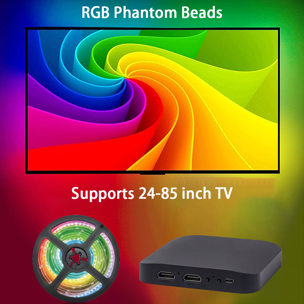 Smart Ambient TV LED Backlight with 4K HDMI Sync Box, WS2812B RGBIC Strip Kit for 24-34" PC, PS4, Xbox