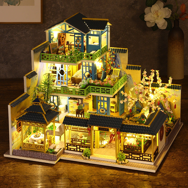 DIY Wooden Dollhouse With Furniture And Light Casa Miniature Doll House Kit Chinese Style Villa Mod 1