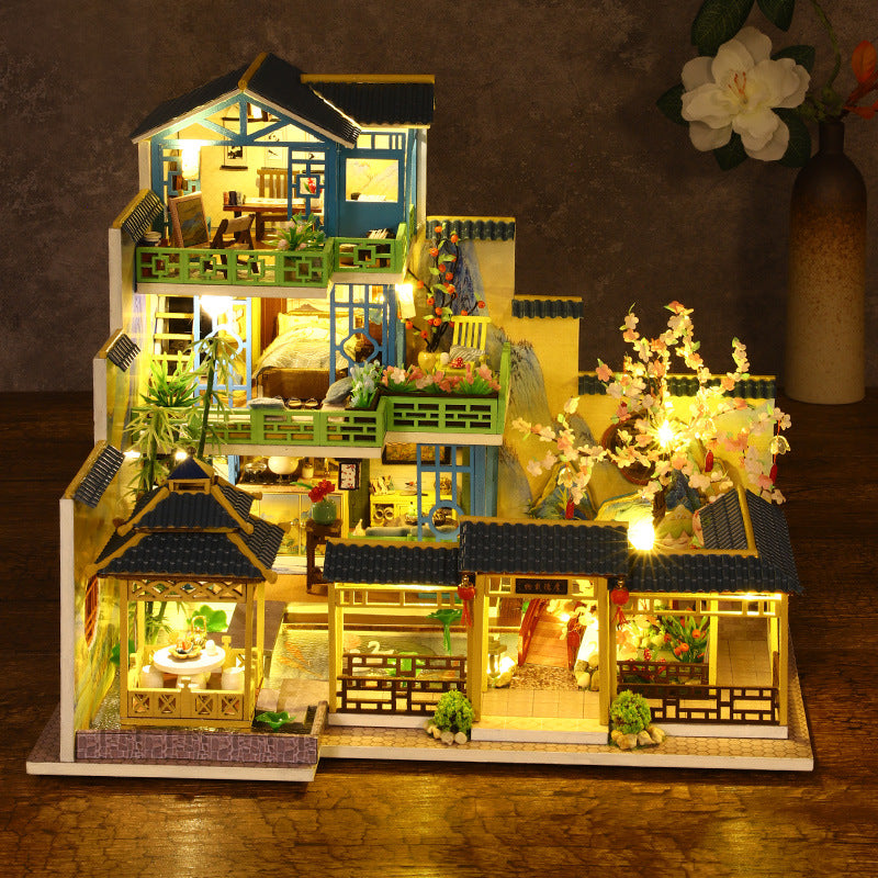 DIY Wooden Dollhouse With Furniture And Light Casa Miniature Doll House Kit Chinese Style Villa Mod 2