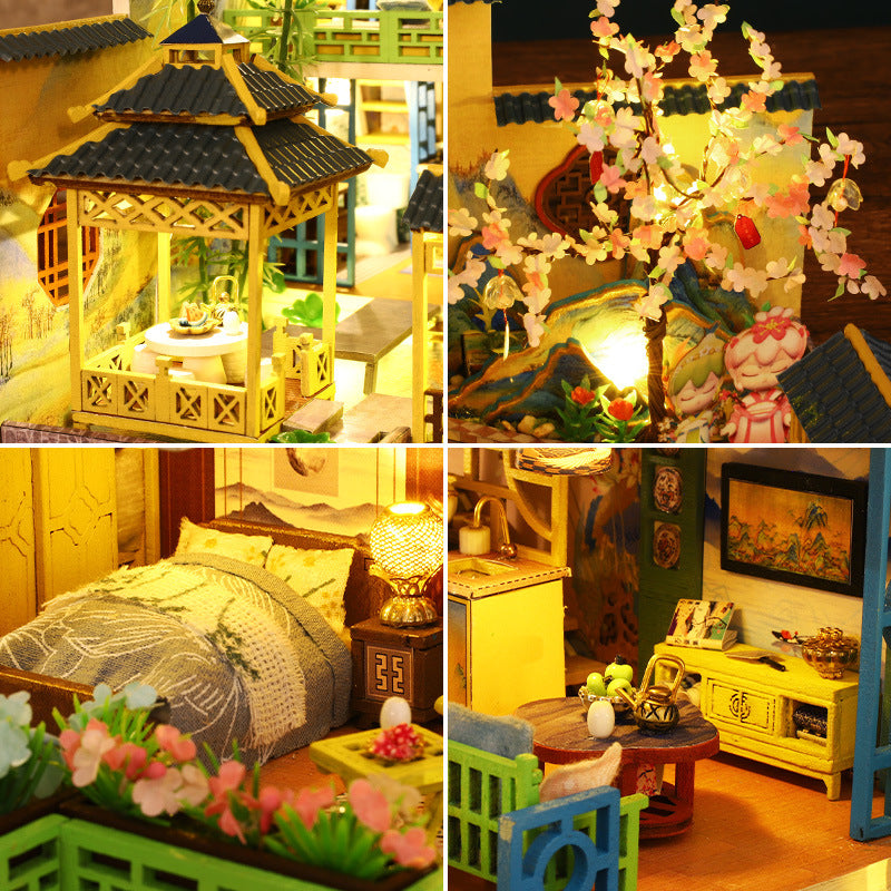 DIY Wooden Dollhouse With Furniture And Light Casa Miniature Doll House Kit Chinese Style Villa Mod 3