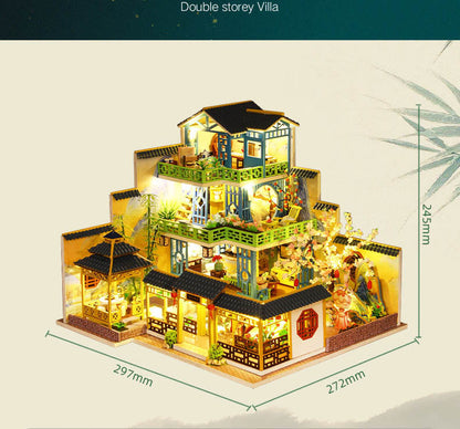 DIY Wooden Dollhouse With Furniture And Light Casa Miniature Doll House Kit Chinese Style Villa Mod 5