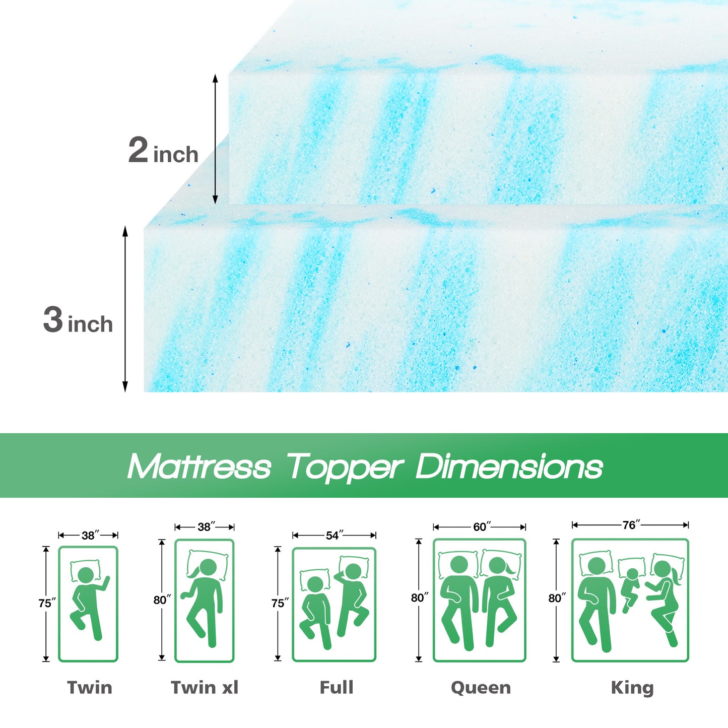 JHK 23 Inch Gel Memory Foam Mattress Topper Full Size Cooling Breathable Bed Topper For Soft Suppor 6