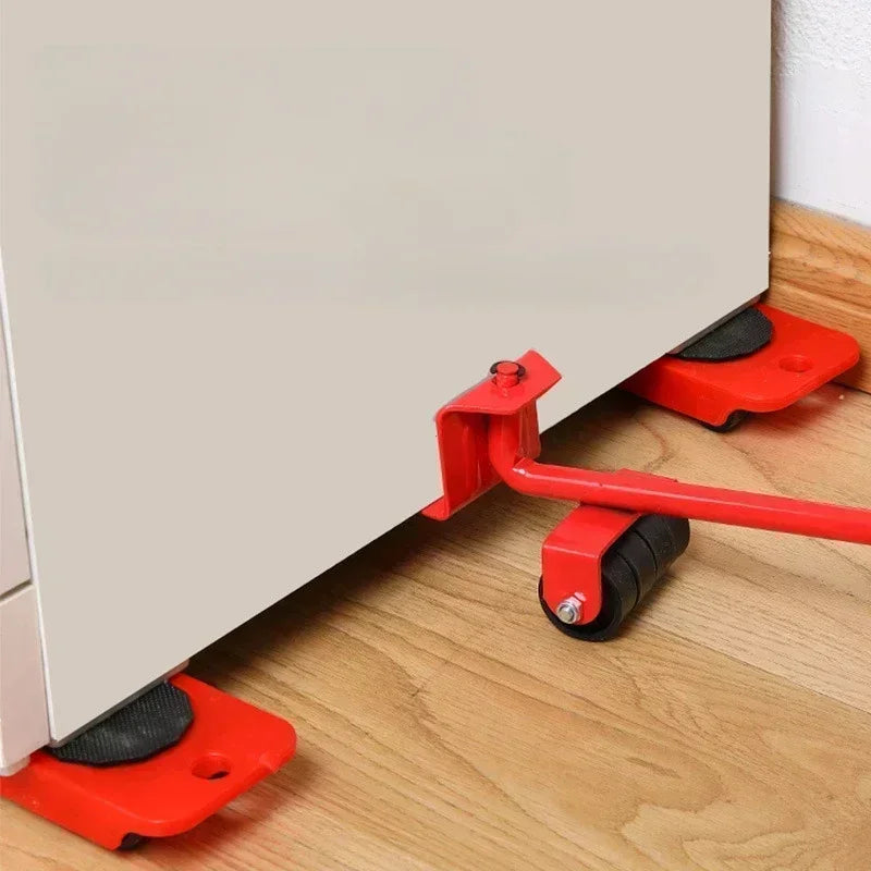 5Pcs/set Professional Furniture Mover Tool Set, Heavy Duty Moving Roller with Lifting Bar, Wheels for Effortless