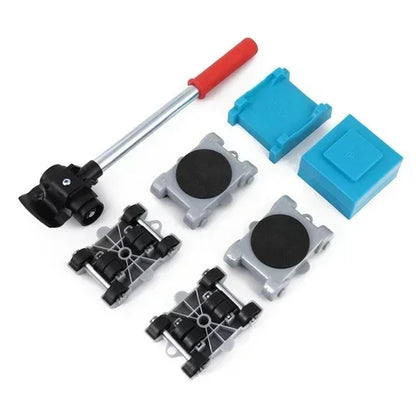5Pcs/set Professional Furniture Mover Tool Set, Heavy Duty Moving Roller with Lifting Bar, Wheels for Effortless