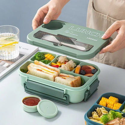Compartment Lunch Box for Kids Students Office, Portable Bento Box With Fork and Spoon, Microwave Safe Food Storage
