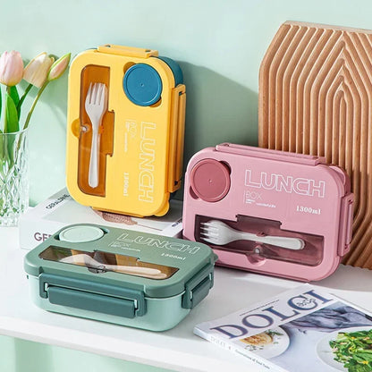 Compartment Lunch Box for Kids Students Office, Portable Bento Box With Fork and Spoon, Microwave Safe Food Storage