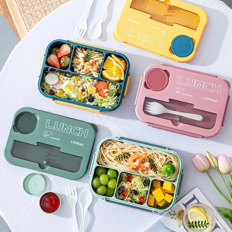Compartment Lunch Box for Kids Students Office, Portable Bento Box With Fork and Spoon, Microwave Safe Food Storage