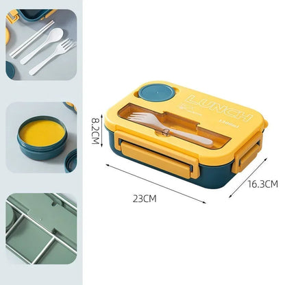 Compartment Lunch Box for Kids Students Office, Portable Bento Box With Fork and Spoon, Microwave Safe Food Storage